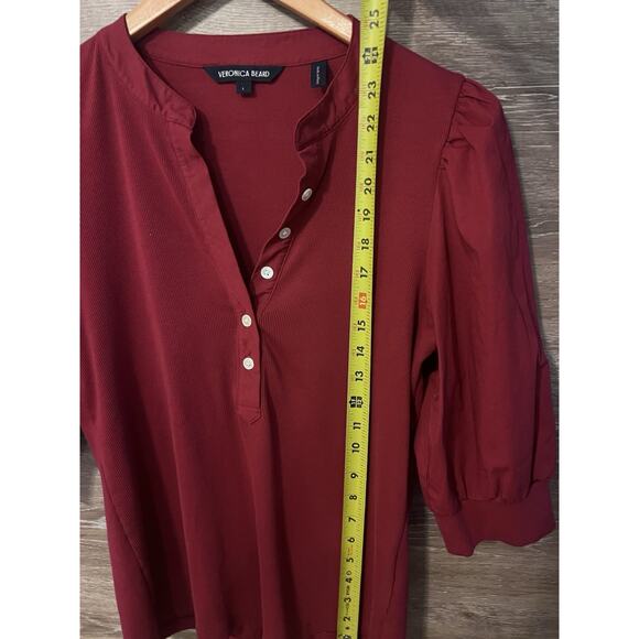 VERONICA BEARD Coralee Button-Front Puffed Sleeve Top Sz L Red - Picture 6 of 10